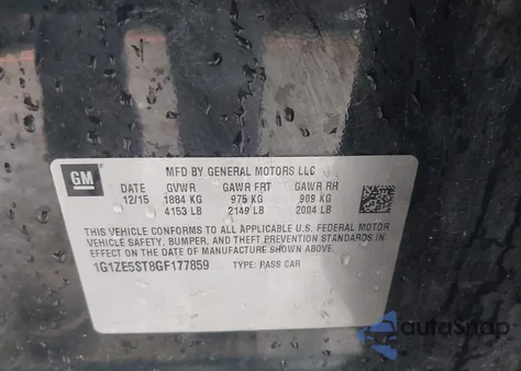 2016 Chevrolet Malibu 1Lt from USA, damaged, VIN 1G1ZE5ST8GF177859